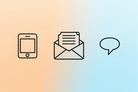 Ilustración de comunicación con teléfono, sobre y chat.