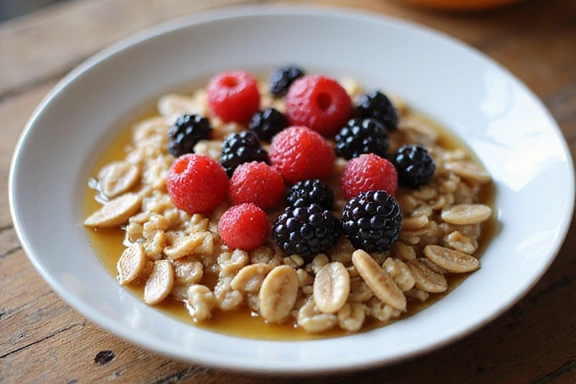 Imagen de un plato de desayuno saludable con avena y frutas