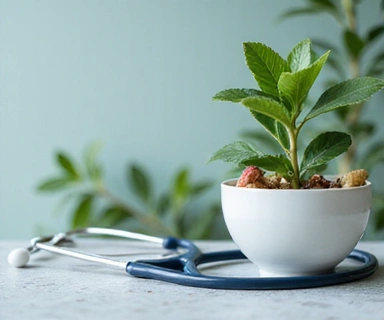 Bienestar y salud con elementos médicos y nutricionales.