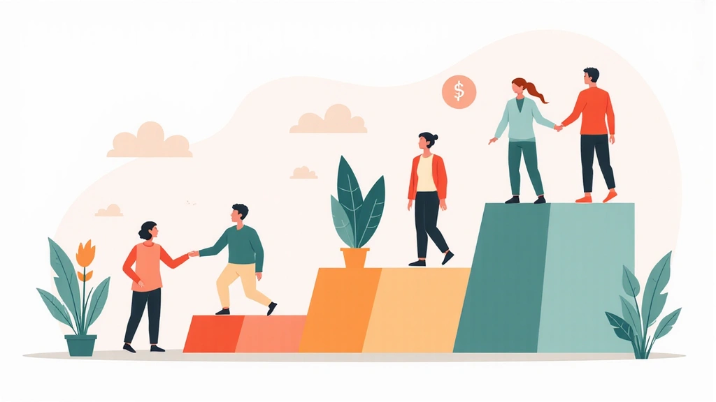 Imagen conceptual que representa diferentes opciones y caminos hacia la salud, con elementos gráficos modernos y tonos pastel.