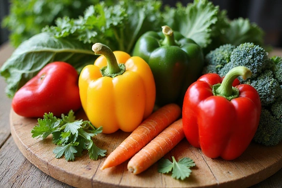 Variedad de vegetales coloridos para una alimentación saludable.